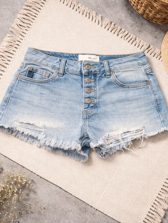 KanCan Pants - KanCan Light Blue Frayed High-Rise Denim Shorts
